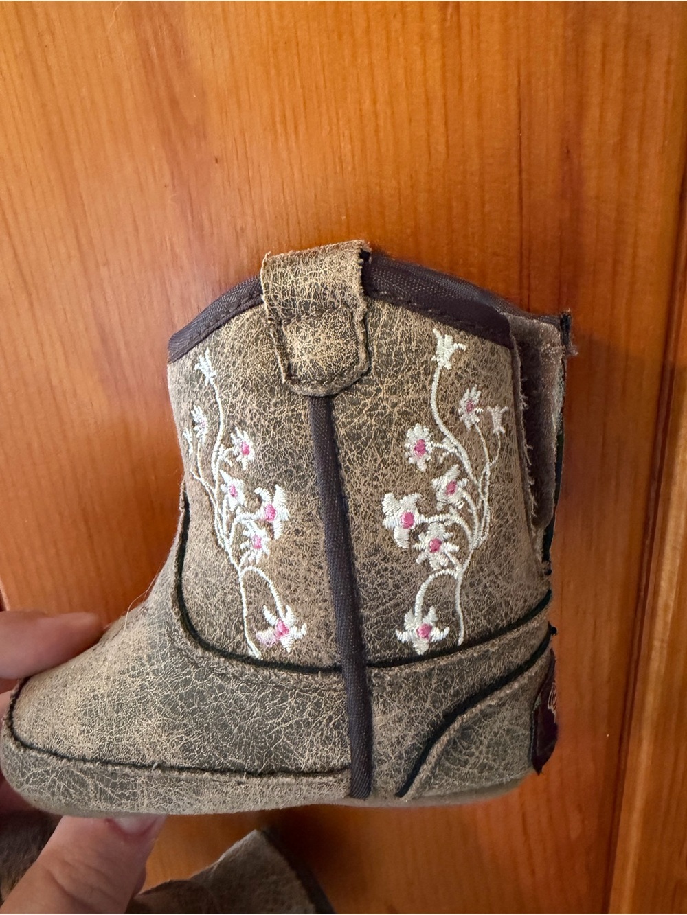Kids Brown Floral Authentic Twister Brand Cowboy Boot - Soft Pull-On Style